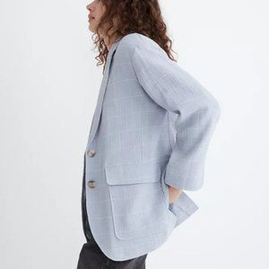 Madewell Cotton-Linen Relaxed Larsen Blazer in Windowpane